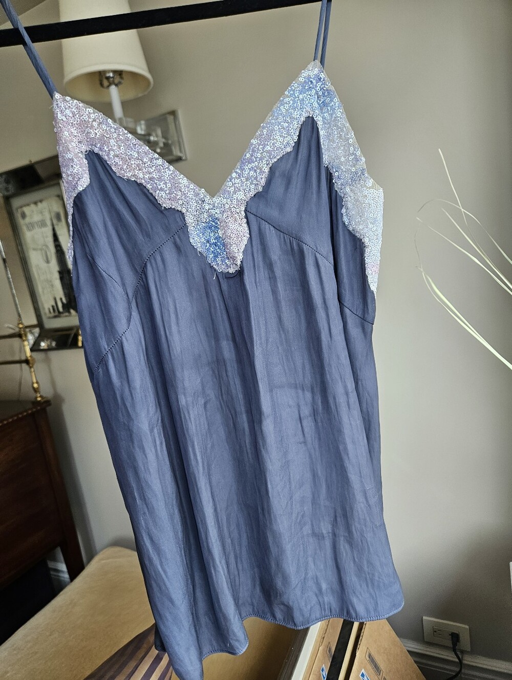 Zara Camisole Tank top with blue-grey fabric and sequin details
